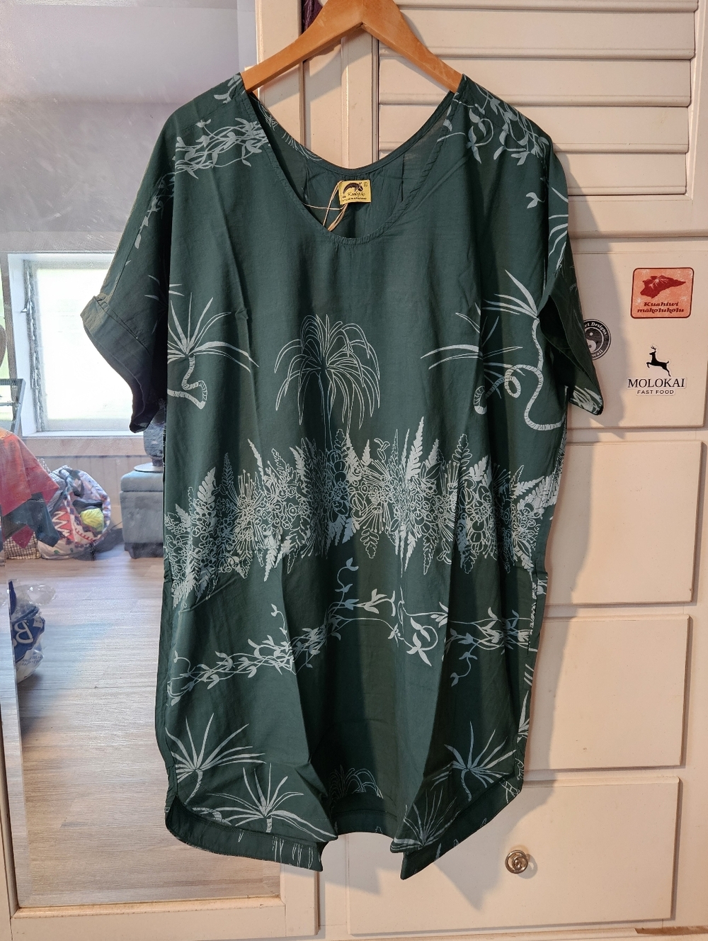KEALOPIKO KIMONO DRESS - SIZE XL - KUAHU PRINT - TEAL COLOR